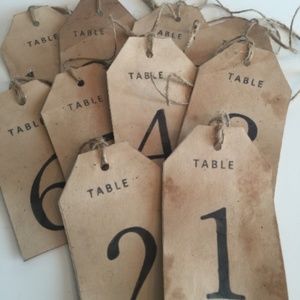 Set of 10 Numbered Tea Stained Tags, Wedding tags